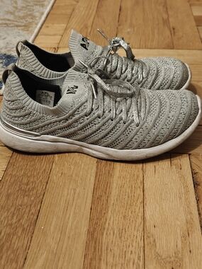 APL TechLoom Knit Athletic Sneakers in Light Gray and White